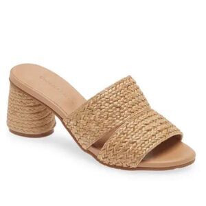 Chocolat Blue Sandals Size 8 Raffia Slide Sandals Block Heel Leather Lining